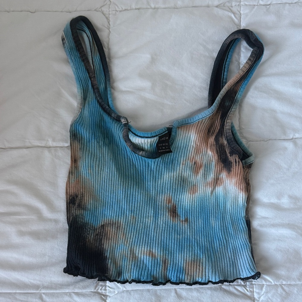 SHEIN Blue and Brown Ribbed Tank Top